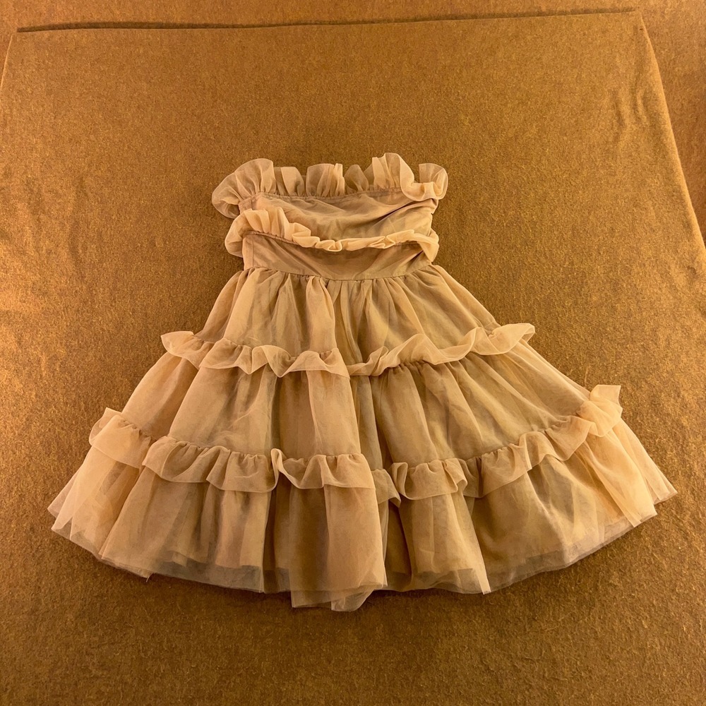 BALOU Womens UK 8 (US Size 4) Tan Ruffle Tiered Tulle Strapless Mini Dress New